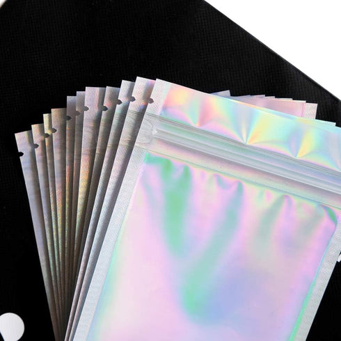 100 Pieces Mylar Holographic Resealable Bags - 3 x 4" Smell Proof Foil Pouch for Party Favor Food Storage (Holographic
