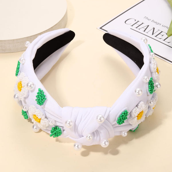 NVENF Flower Headbands for Women, Beaded Pink Floral Headbands, Spring Summer Hair Accessories