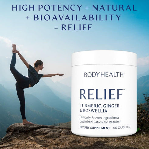 BodyHealth Inflam Relief Joint Supplement for Back, Knees, Hands, with Turmeric, Boswellia, Ginger, Non-GMO, Gluten