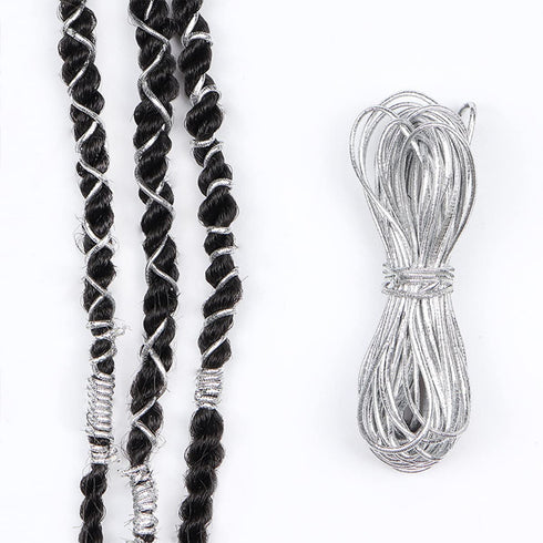 Silver Dreadlock Braids Hair Accessories, 2 Pieces 5M Braiding Hair Deco Stretchable Elastic Cord