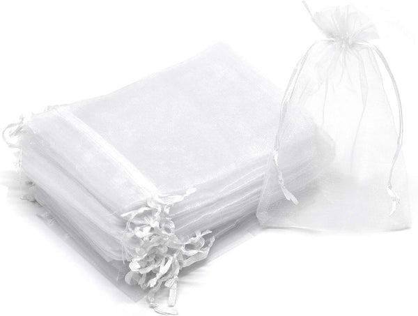 100Pcs Organza Bags 3x4 inches White - Small Mesh Jewelry Gift Bags for Wedding Favors