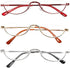 REAVEE 3 Pack Half Frame Retro Designer Alloy Reading Glasses for Women Men with Pouch, Red Gold Silver, 2.25