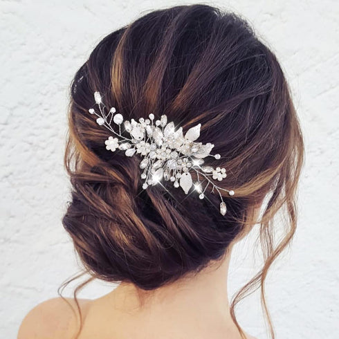 JEAIRTS Crystal Hair Comb, Silver Bridal Pearl Headpiece Wedding Hair Accessories for Women