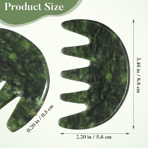 Healeved Green Jade Scalp Massage, Natural Gua Sha Comb for Head Relaxation, Wide Tooth Jade Comb for Blood