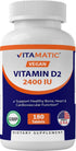 Vitamatic Vitamin D2 60 mcg (2400 IU) - Ergocalciferol, 180 Vegetarian Tablets (Pack of 1) (3 Bottles)