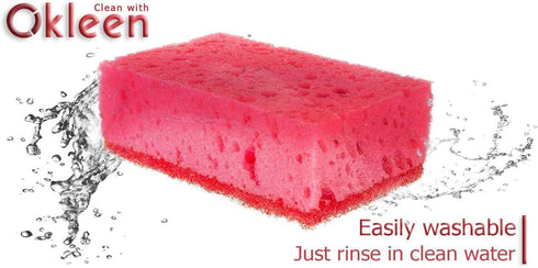Pink Multi Use Scrub Sponges, Made in Europe, 9 Pack, Odorless Heavy Duty & Non Scratch Fiber for Kitchen & Bathroom