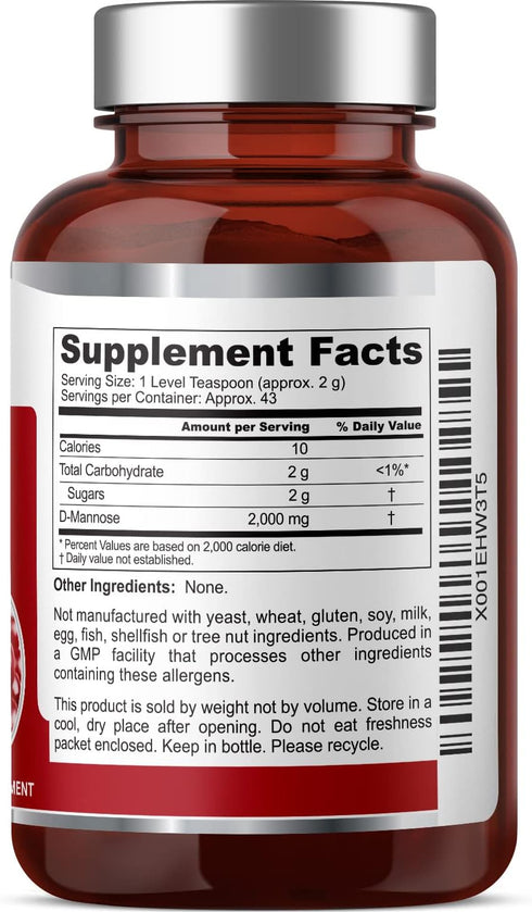 D-Mannose Pure Powder, 2000 mg, 3 oz, Supports Urinary Bladder Tract Health