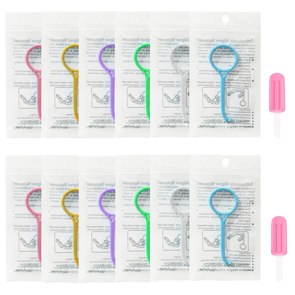 12PCS Clear Aligner Removal Tools with 2 PCS Aligner Chewies for Invisible Retainers and Dentures