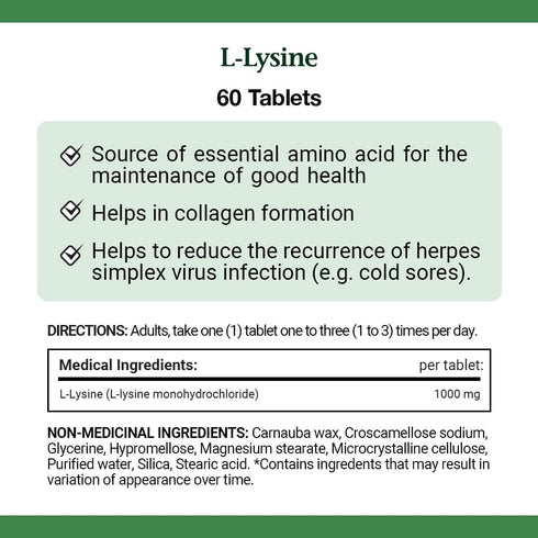 L-Lysine - 1000 mg, 60 Tablets by Nature's Bounty