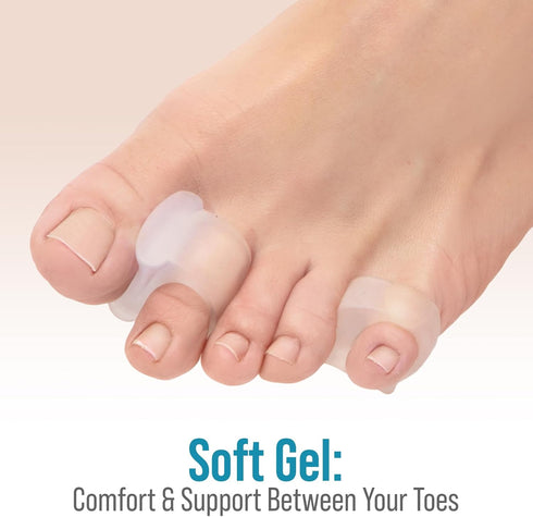 5 STARS UNITED Toe Spacers for Men & Women, 4 Big and 2 Pinky Gel Separators for Overlapping Toes, Clear