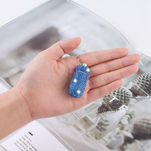Purple Pill Holder Keychain, Mini Waterproof Container for Pills, Lightweight Portable Bling Aluminum Key Chain