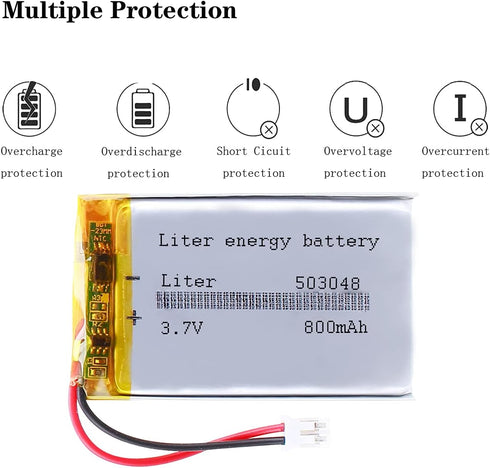 3.7V Lipo Battery 800mAh, Rechargeable Lithium Ion Polymer Battery 503048 with JST Connector