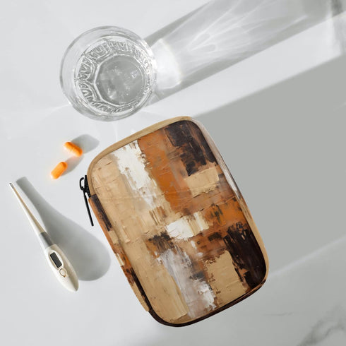 Skerhhux 7 Brown Pattern Design Pill Case Travel Pill Organizer Weekly Day Portable with Zipper Medicine Box Pill Case