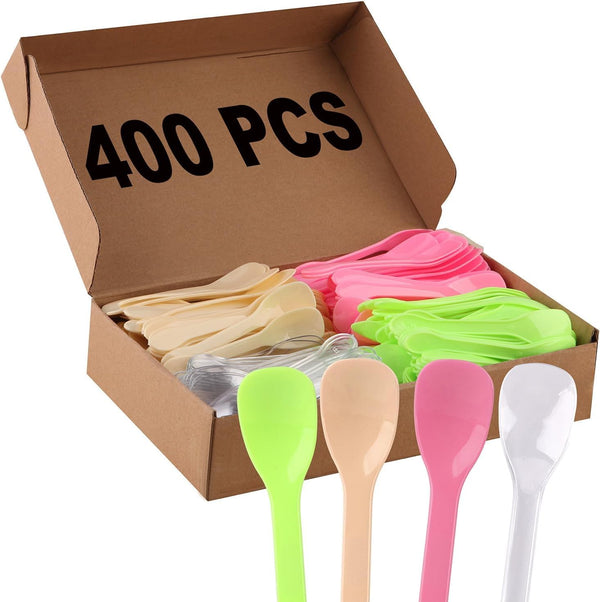 400pcs Multi-Color 4" Plastic Mini Dessert Taster Spoons, Disposable Ice Cream Spoons for Food Trucks, Parties, Events