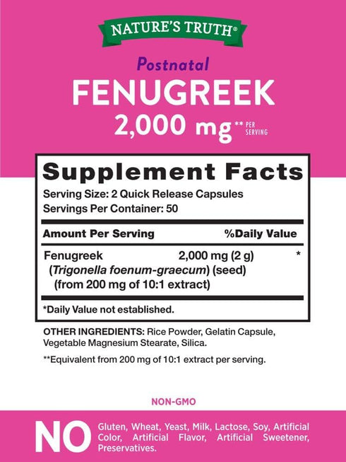 Nature's Truth Fenugreek 2000 mg Supplements, 100 Count (Pack of 1)