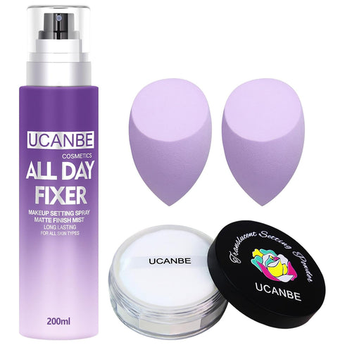 UCANBEMAKUP Long Lasting Makeup Setting Spray Kit, 6.76 Fl oz Hydrating Matte Finish Mist + Translucent Powder