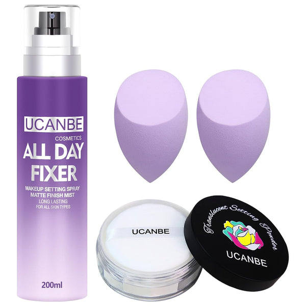 UCANBEMAKUP Long Lasting Makeup Setting Spray Kit, 6.76 Fl oz Hydrating Matte Finish Mist + Translucent Powder