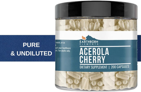 Earthborn Elements Acerola Cherry 200 Capsules, Pure & Undiluted Herbal Supplement, No Additives