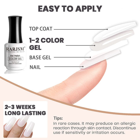 RARJSM Milky White Gel Nail Polish, 15ml Clear Jade White UV LED Soak Off Sheer Transparent Color for French Manicure