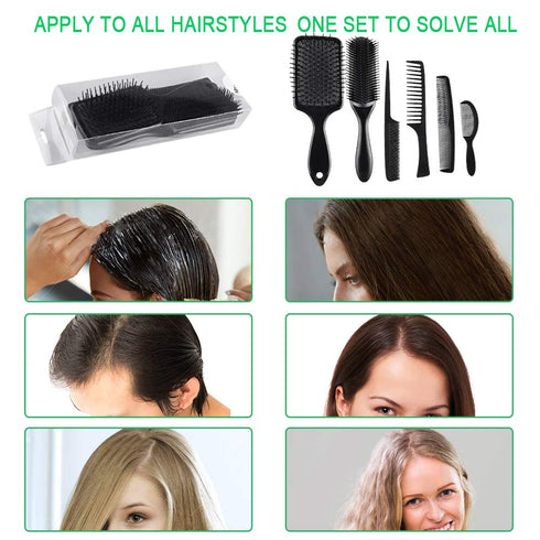 SIQUK 6 Pieces Hair Brush Comb Set, Paddle Brush and Black Combs for Men and Women, Wet, Dry, Curly Hair