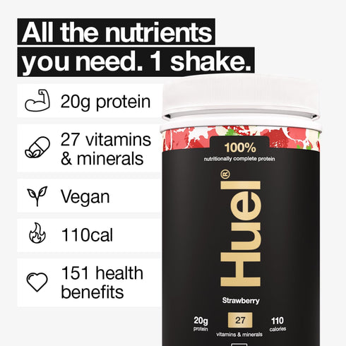Huel Vegan Protein Powder | Strawberry | 20g Protein, 27 Vitamins & Minerals | 100% Plant-Based, Gluten Free | 26