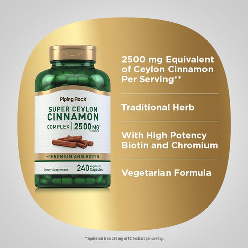 Piping Rock Ceylon Cinnamon Complex | 2500mg | 240 Capsules, Plus Biotin and Chromium