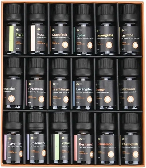 Set 18 Pack 100% Essential Oils - Pure Organic Essential Oils for Diffuser, Massage, Baths & Skincare - Natural