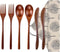 Wooden Spoon Fork Knife Eating Flatware Set - Portable Utensil Set with Case, Reusable Wooden Cutlery, 2 Spoons, 2