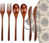 Wooden Spoon Fork Knife Eating Flatware Set - Portable Utensil Set with Case, Reusable Wooden Cutlery, 2 Spoons, 2