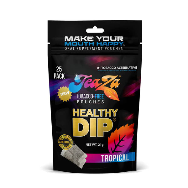 Teaza Herbal Energy Pouches, Chewing Tobacco Alternative, Smokeless Dip, Tropical Flavor (1 Pack)