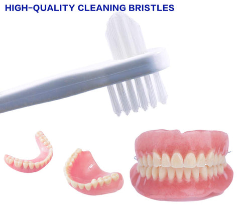 OASISGUEST Denture Cleaning Brush Set, T-Shaped Special Toothbrush, Hard Toothbrush for Denture Care (Blue, Red, White).