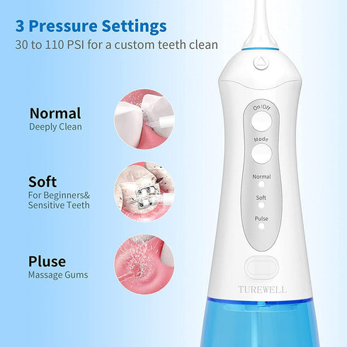 Cordless Water Dental Flosser, Portable Rechargeable Teeth Pick, 3 Modes, 4 Jet Tips, 300 ML IPX7 Waterproof