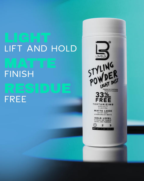L3 Level 3 Light Hold Styling Powder, Natural Matte Hairstyle, Texturizing & Volumizing