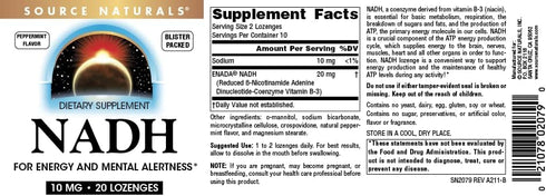 Source Naturals NADH 10mg, Boost Energy and Mental Alertness, 20 Lozenges
