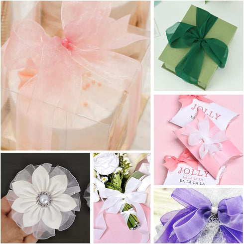 White Ribbon 1 Inch x 50 Yards for Flower Bouquets, Sheer Organza for Gift Wrapping, Wedding Party Decorations