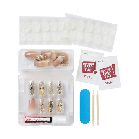 KISS Majestic Fake Nails, ‘My Crown’, High-End Gel Nails, 30 Reusable Long Length Coffin Shaped Glue-On & Press-On