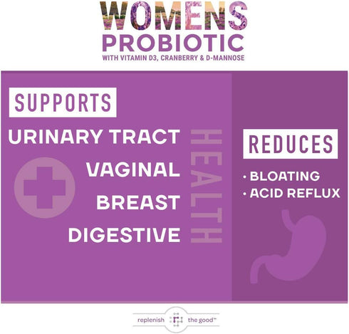 Probiotics for Women - Supports Digestive & Vaginal Health with D3, Prebiotics & Cranberry - 60 Count