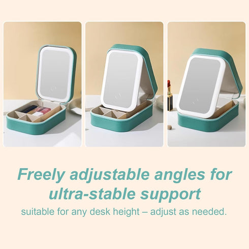Travel Portable LED Makeup Bag, Adjustable Light-Up Mirror Cosmetic Case for Women (Green)