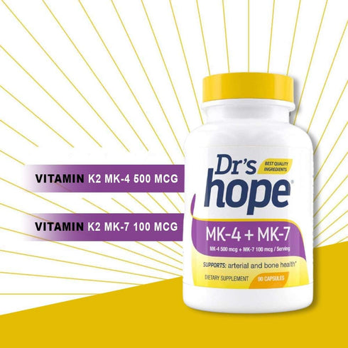 Vitamin K2-90 Capsules with 500 mcg MK4 + 100 mcg MK7 | Bone and General Health Support | High-Potency K-2 Vitamins