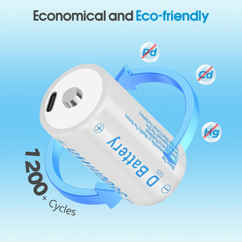 winbasic 4 1 Cable,1.5V (4 Pack) Rechargeable Lithium D Batteries with in USB-C Charging D Size Cell Battery
