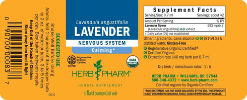 Herb Pharm Certified Organic Lavender Flower Liquid Extract, 1 Fl Oz for Calming Support