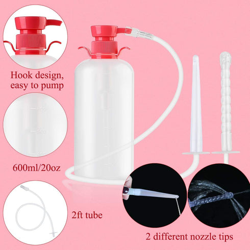 LIVE4COOL Douche Bottle for Women, 600ml Reusable Vaginal Cleansing System with 4 Nozzles