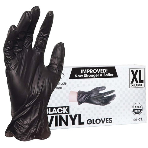 ForPro Disposable Vinyl Gloves, Black, Industrial Grade, Powder-Free, Latex-Free, Food Safe, 100-Count, X-Large