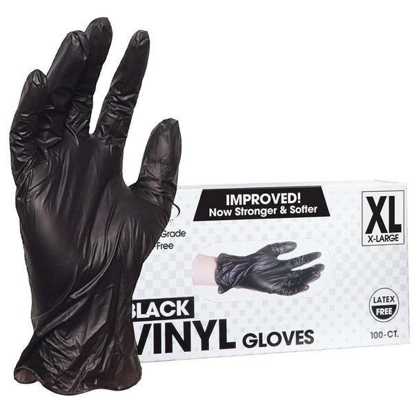 ForPro Disposable Vinyl Gloves, Black, Industrial Grade, Powder-Free, Latex-Free, Food Safe, 100-Count, X-Large