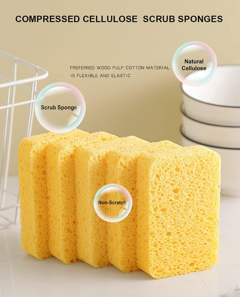 METUUTER 12-Count Cleaning Scrub Sponge, Compressed Cellulose Non-Scratch Natural Sponges for Kitchen Bathroom