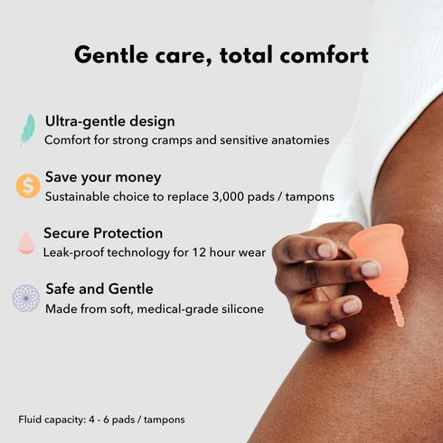 Lena Sensitive Menstrual Cup – Soft Reusable Period Cup, Alternative to Tampons, Period Underwear, and Pads, Large,