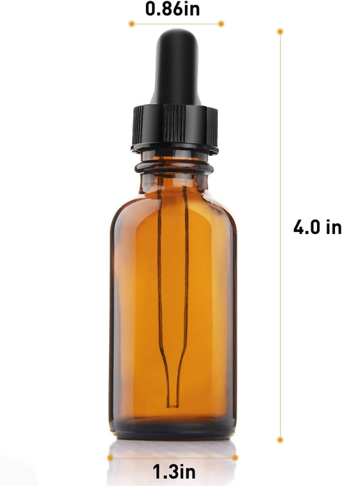 Yesker Amber Glass Bottles: 30 ml (1oz) with Glass Eye Dropper for Essential Oils, Chemistry Lab Chemicals, Pack of 6.