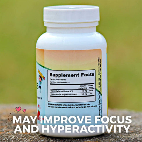 Magnesium Focus Supplement for Kids, 90 Chewable Tablets, Natural Strawberry Flavor with Vitamin B6 for Calm