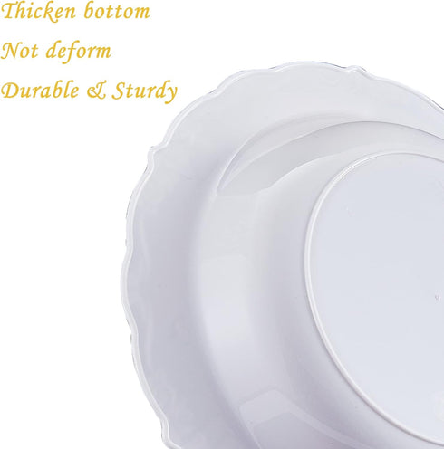 N9R 30 Pack Disposable Soup Bowls, 12 Oz Fancy Plastic Bowls with Gold Relief for Parties, Weddings, Everyday Use