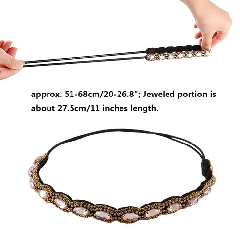 Teenitor 5pcs Rhinestone Beaded Hairbands for Women, Handmade Crystal Beaded Elastic Head Bands, 20-26.8"(51-68cm)